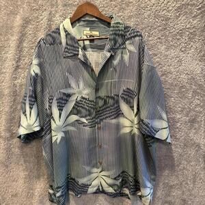 Tommy Bahama Shirt Men 2XL Silk Blue Tropical  Hawaiian Button Aloha Sz  XXL